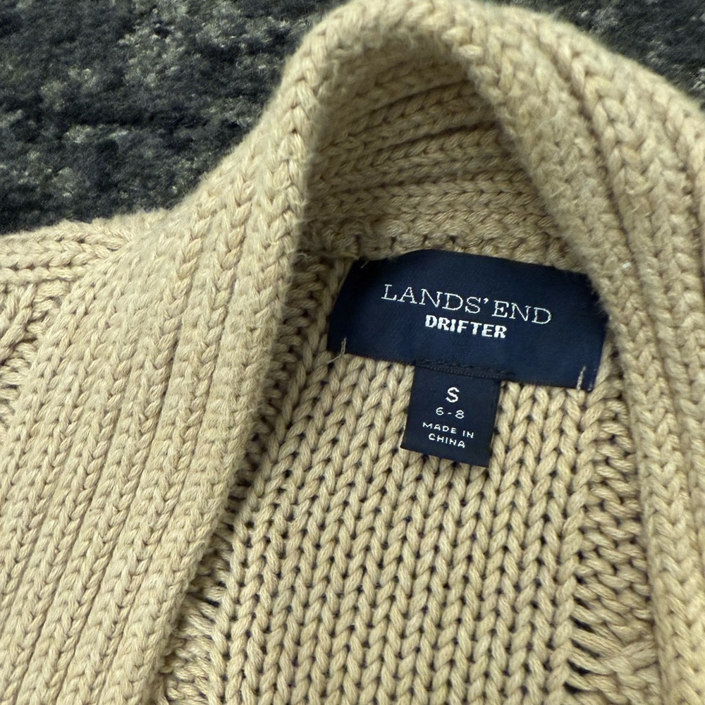 Lands end Drifter cable cardigan sweater tan camel small